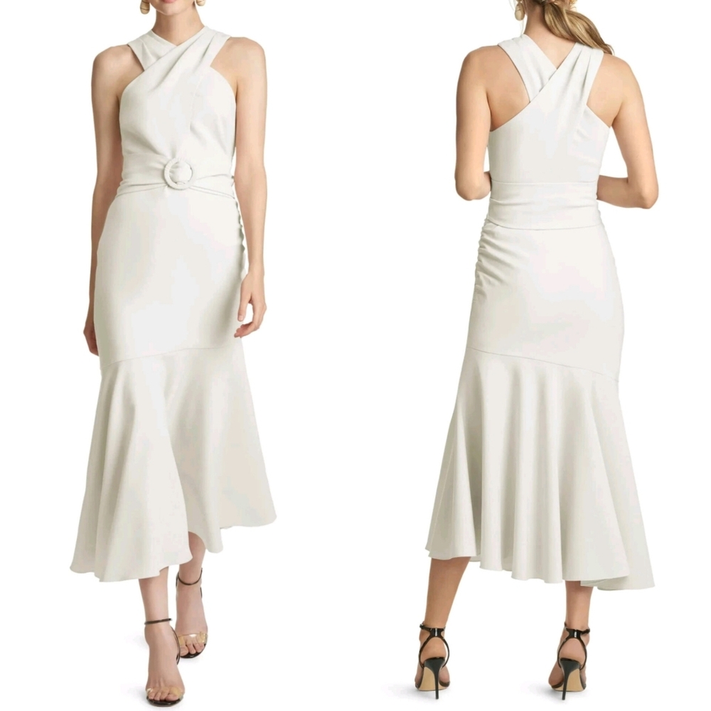 Sachin & Babi Naomi Halter Asymmetric Midi Ivory Dress 10 Wedding Party Formal
